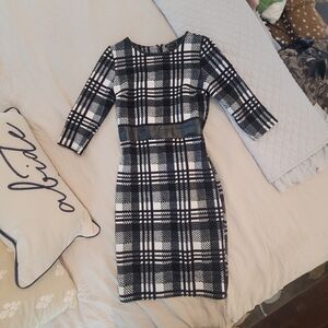Sexy Sami & Jo Size 6 Plaid dress w/ faux leather accents fits like a bodycon!